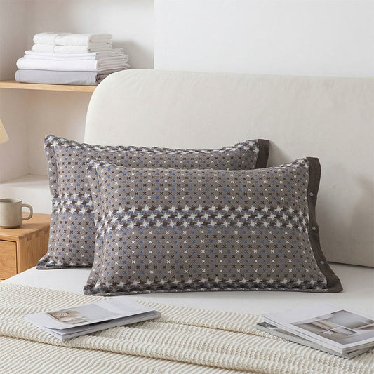Taies d'oreiller en coton tricoté jacquard avec boutons (2 pièces) - Gris - 52 cm x 76 cm - image 0