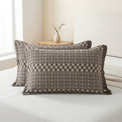 Taies d'oreiller en coton tricoté jacquard avec boutons (2 pièces) - Brun - 52 cm x 76 cm - image 2