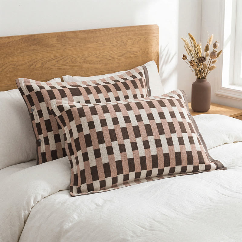Taies d'oreiller en pur coton à rayures mélangées (2 pièces) - Marron et beige - 52 cm x 76 cm - image 0