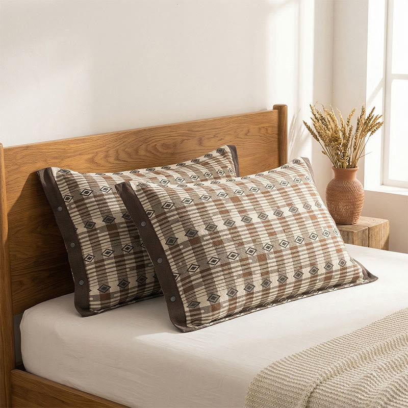 Taies d'oreiller en coton avec boutons en forme de losange (2 pièces) - Brun - 52 cm x 76 cm - image 0