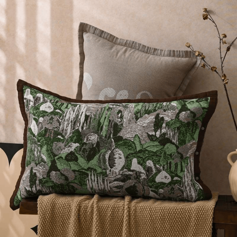 Taies d'oreiller en coton jacquard avec boutons couleur forêt (2 pièces) - Vert et marron - 80 cm x 54 cm - image 0