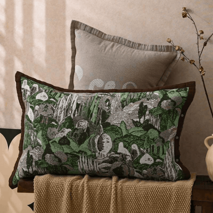 Taies d'oreiller en coton jacquard avec boutons couleur forêt (2 pièces) - Vert et marron - 80 cm x 54 cm - image 0