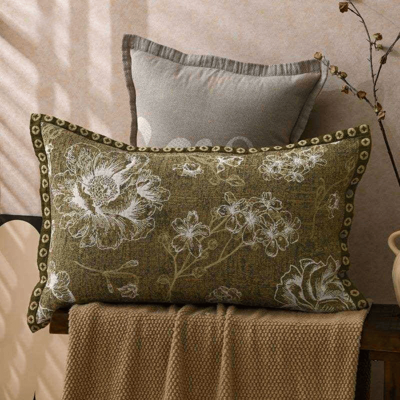 Taies d'oreiller en pur coton à motif floral jacquard (2 pièces) - Vert - 80 cm x 54 cm - image 0