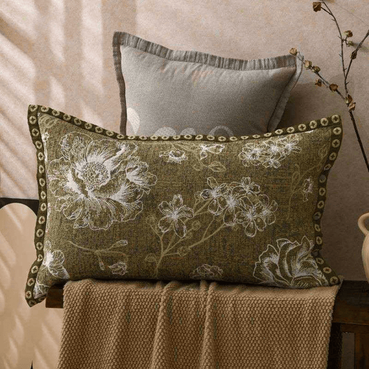 Taies d'oreiller en pur coton à motif floral jacquard (2 pièces) - Vert - 80 cm x 54 cm - image 0