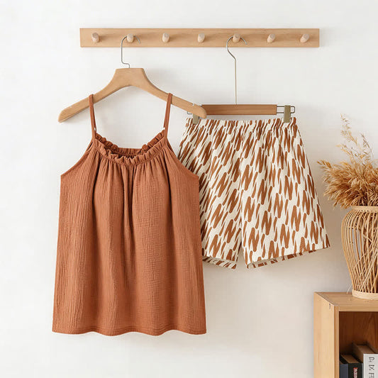 Ensemble pyjama avec débardeur et short à rayures abstraites - Brun - XXL - image 0