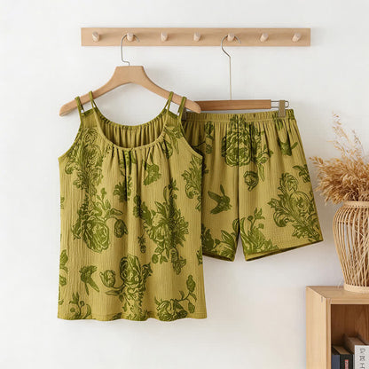 Pyjama vintage à motifs floraux et d'oiseaux - Vert - XXL - image 0