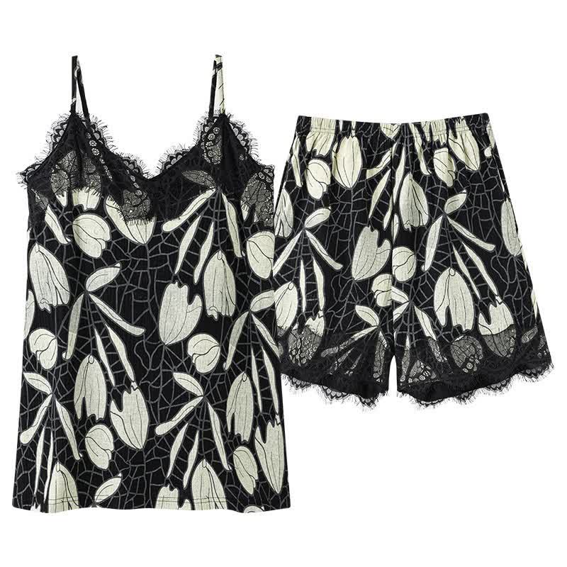 Pyjama en coton à motif floral abstrait (haut et short) - image 9