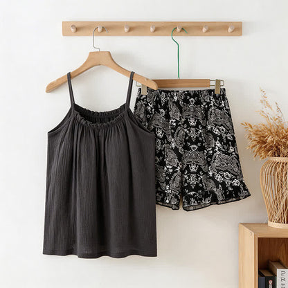 Ensemble pyjama style vintage avec débardeur et short - Noir - XXL - image 0