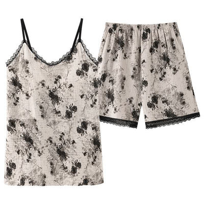 Pyjama noir composé d'un haut en coton à fleurs et d'un short - image 9