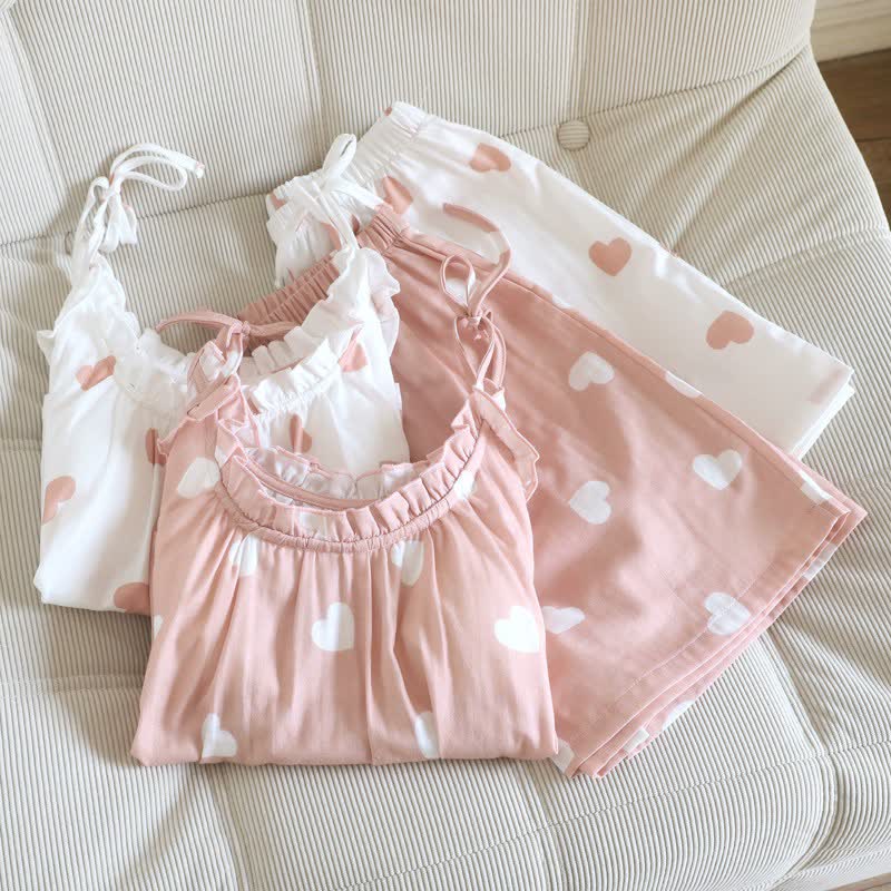 Pyjama débardeur à cœur en double gaze de coton - image 1