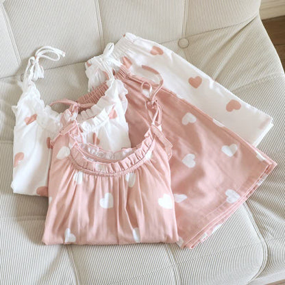 Pyjama débardeur à cœur en double gaze de coton - image 1