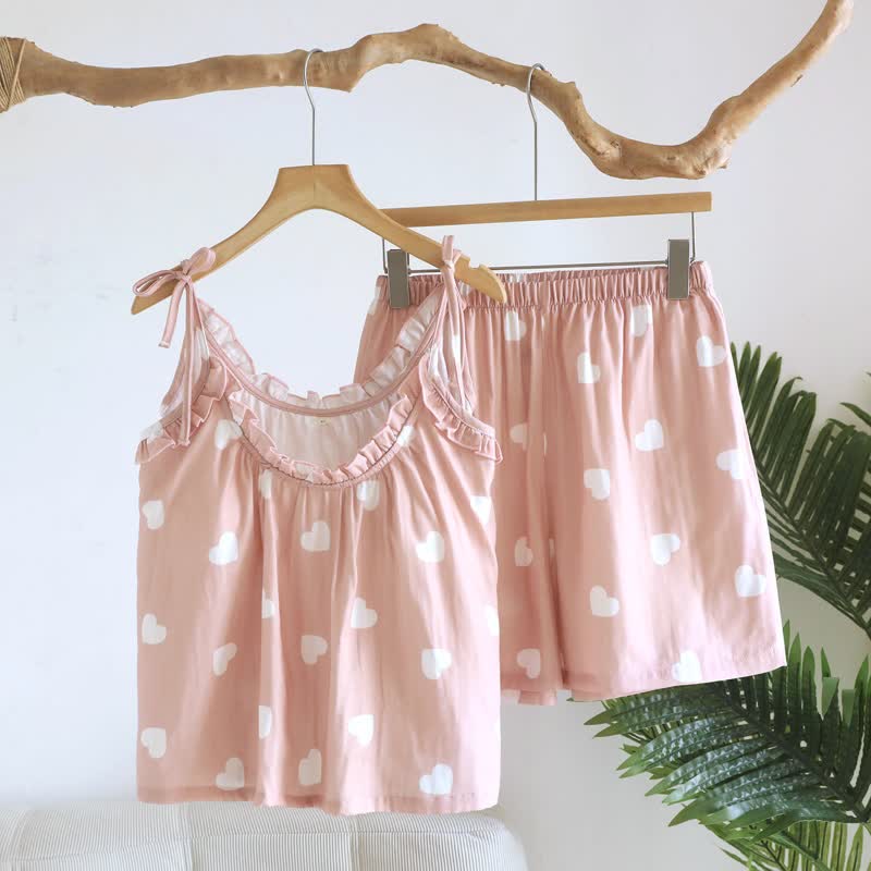 Pyjama débardeur à cœur en double gaze de coton - Rose - XL - image 3