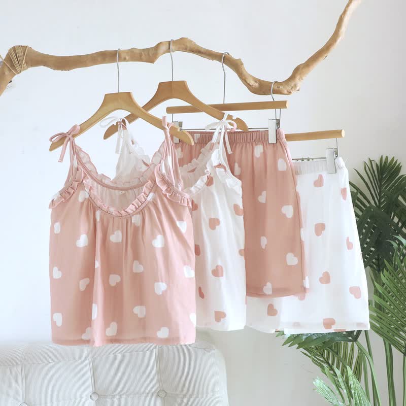 Pyjama débardeur à cœur en double gaze de coton - image 0