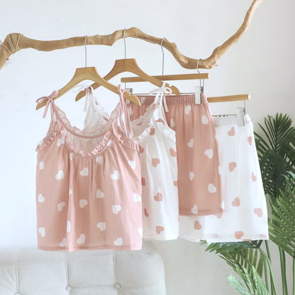 Pyjama débardeur à cœur en double gaze de coton - image 0