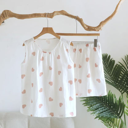 Pyjama à motif cœur en double gaze de coton double épaisseur - Blanc - XL - image 4