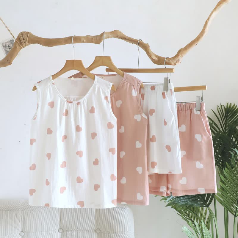 Pyjama à motif cœur en double gaze de coton double épaisseur - image 0