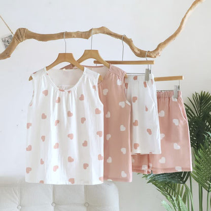 Pyjama à motif cœur en double gaze de coton double épaisseur - image 0