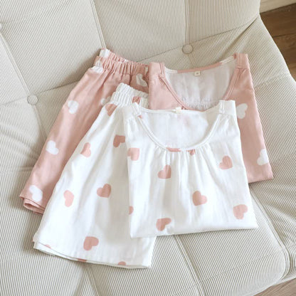 Pyjama à motif cœur en double gaze de coton double épaisseur - image 1