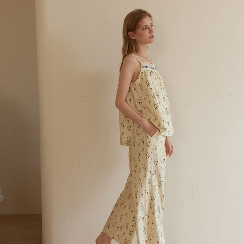 Pyjama à petits motifs floraux en gaze de coton double épaisseur - image 4