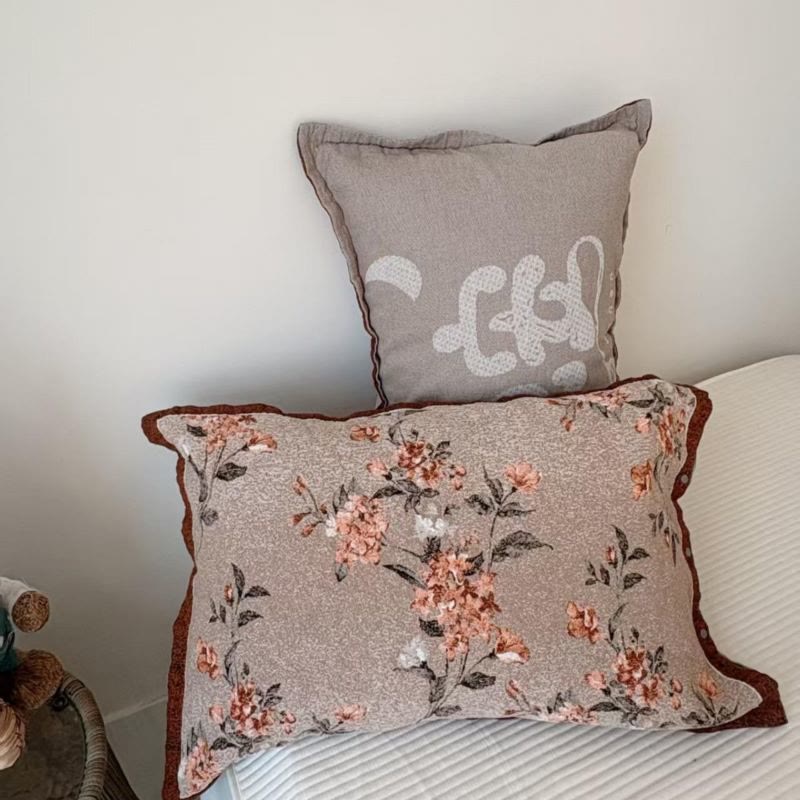 Taies d'oreiller romantiques à motifs floraux en pur coton (2 pièces) - Rose et marron - 80 cm x 54 cm - image 0