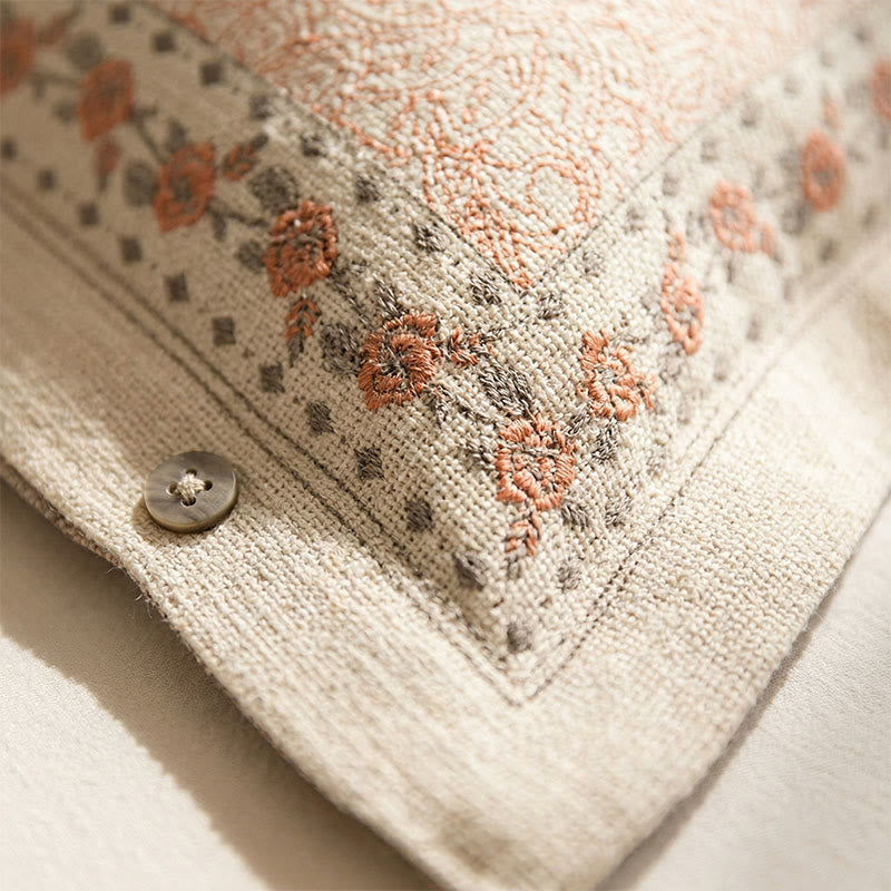 Taies d'oreiller vintage en coton et lin à motif rose (2 pièces) - image 1