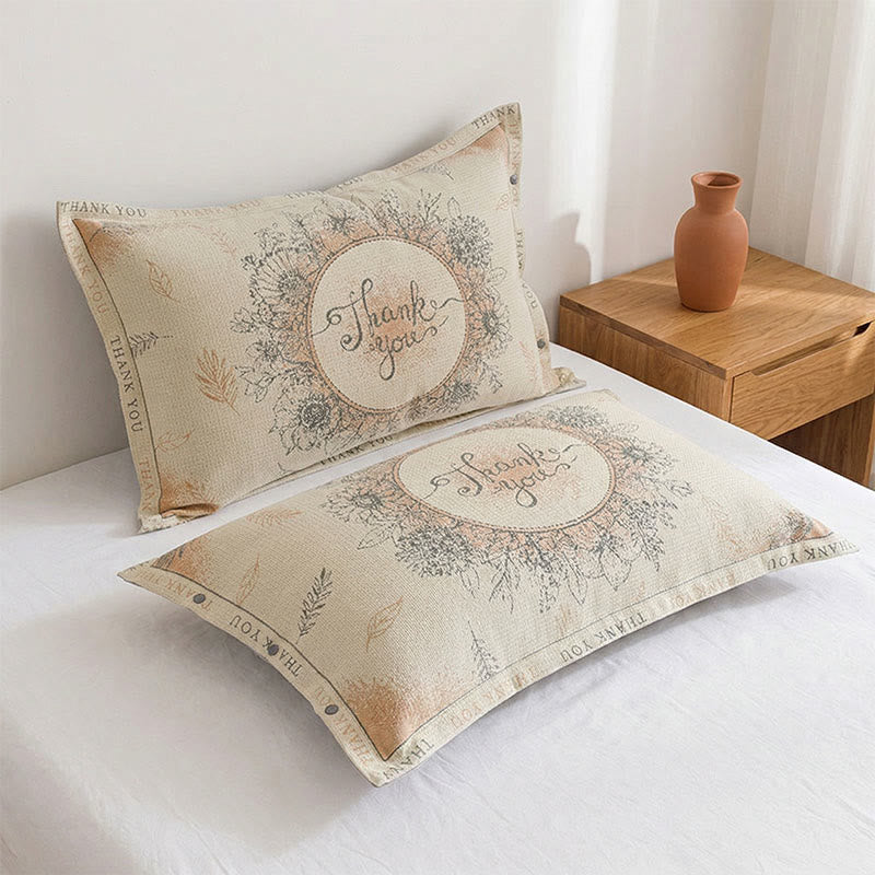 Taies d'oreiller en lin et coton à motif floral (2 pièces) - Brun et jaune - 48 cm x 74 cm - image 2