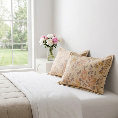 Taies d'oreiller en tissu mélangé coton-lin à motif jacquard (2 pièces) - Orange et rose - 48 cm x 74 cm - image 0