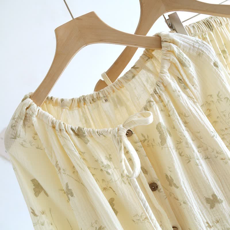 Ensemble de vêtements d'intérieur en pur coton avec motifs de papillons et de feuilles (3 pièces) - image 3