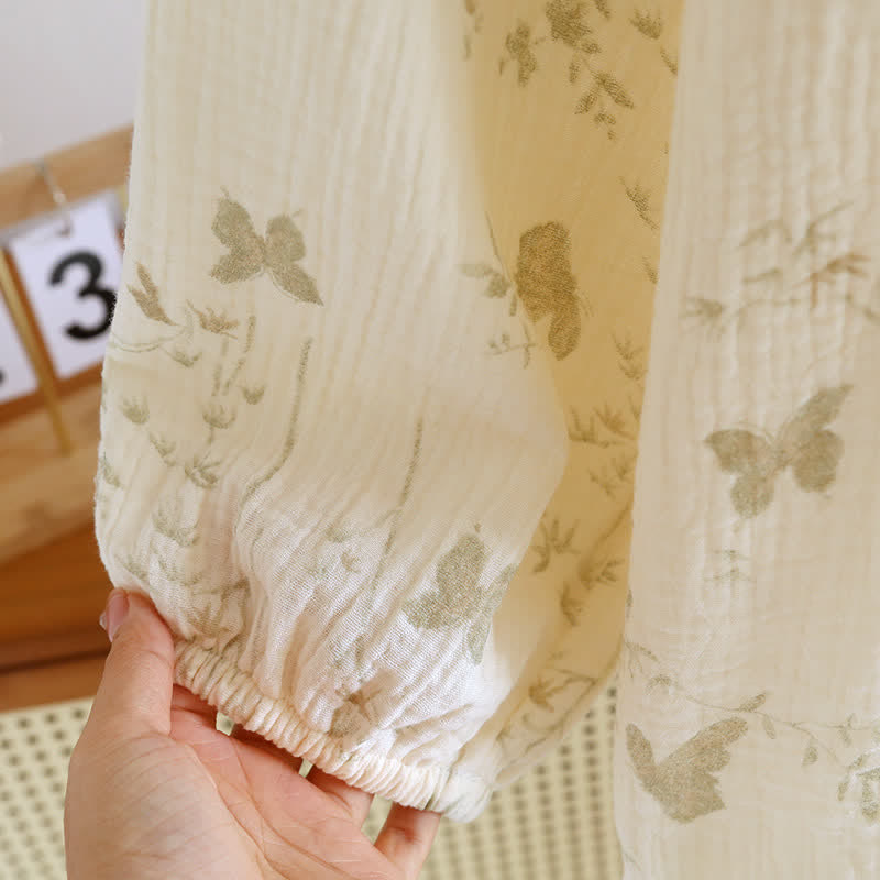 Ensemble de vêtements d'intérieur en pur coton avec motifs de papillons et de feuilles (3 pièces) - image 7