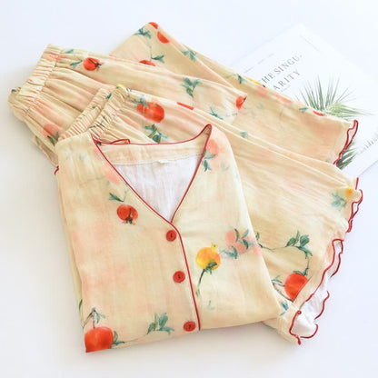 Ensemble pyjama en coton à motif grenade et col en V (3 pièces) - image 1