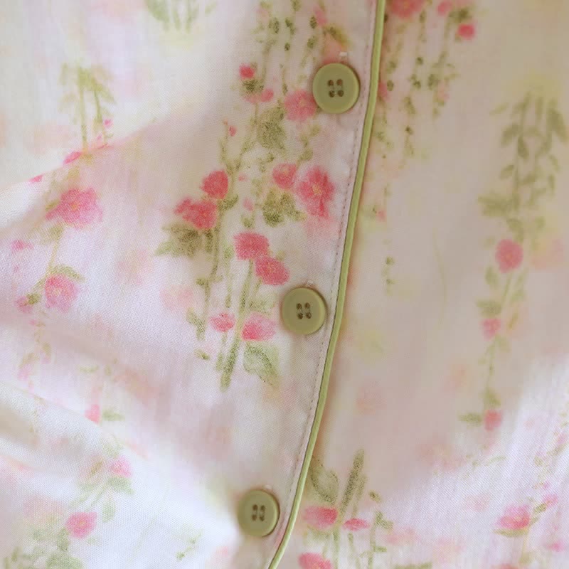 Ensemble pyjama romantique en coton rose avec col en V (3 pièces) - image 6