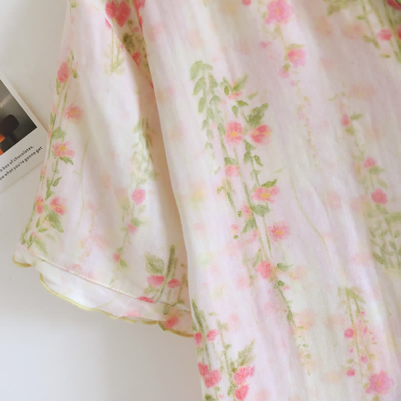 Ensemble pyjama romantique en coton rose avec col en V (3 pièces) - image 5