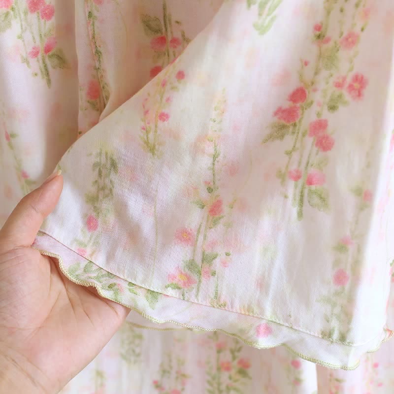 Ensemble pyjama romantique en coton rose avec col en V (3 pièces) - image 12