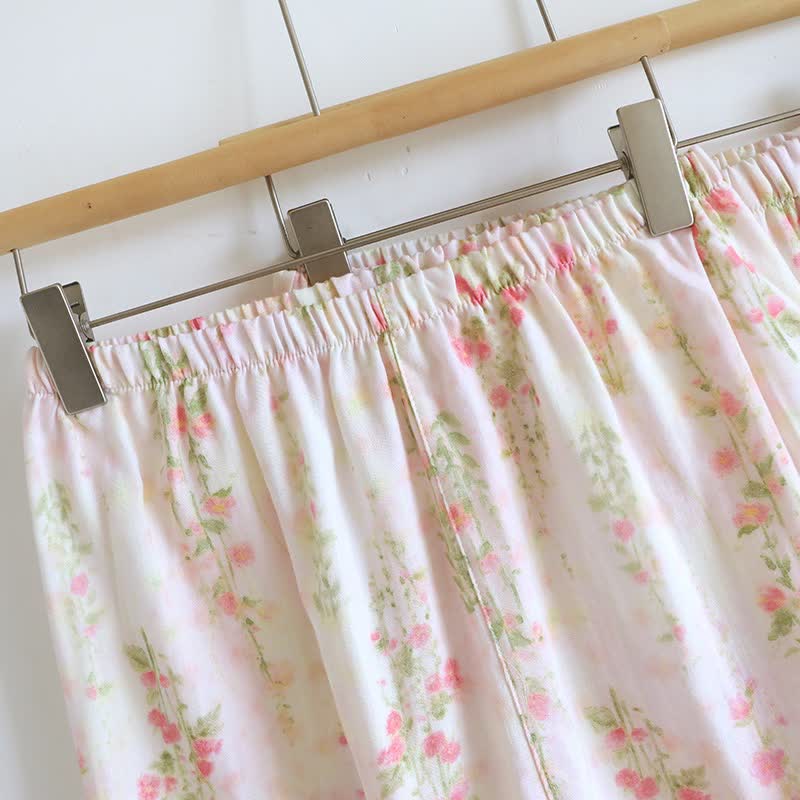 Ensemble pyjama romantique en coton rose avec col en V (3 pièces) - image 9