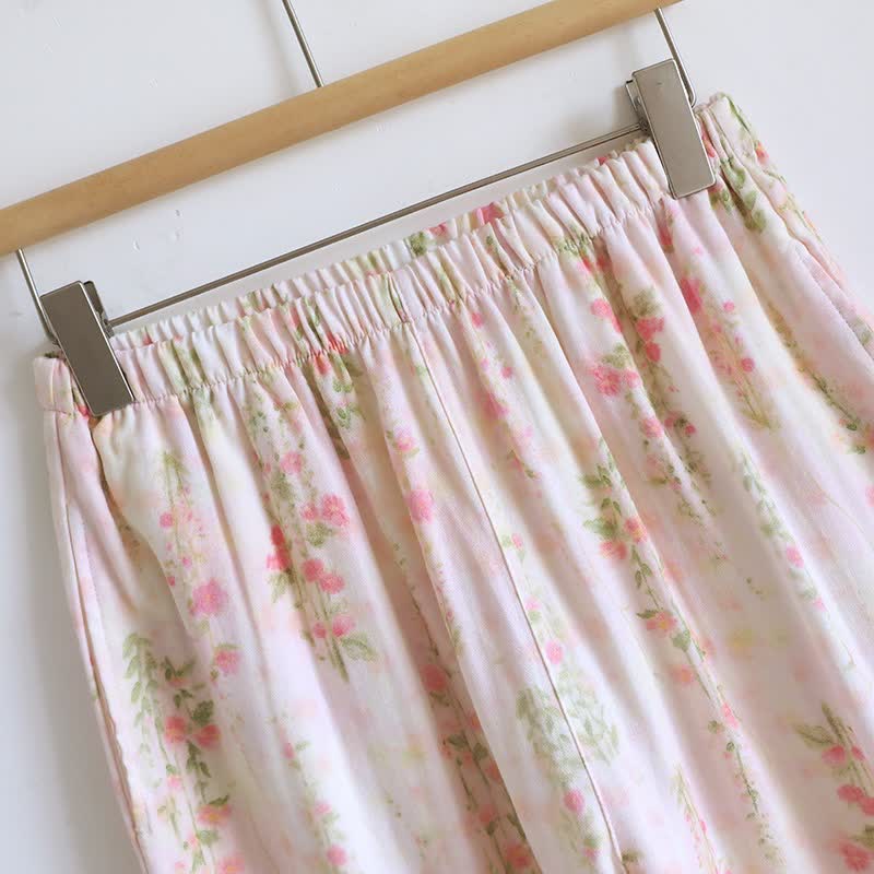 Ensemble pyjama romantique en coton rose avec col en V (3 pièces) - image 8