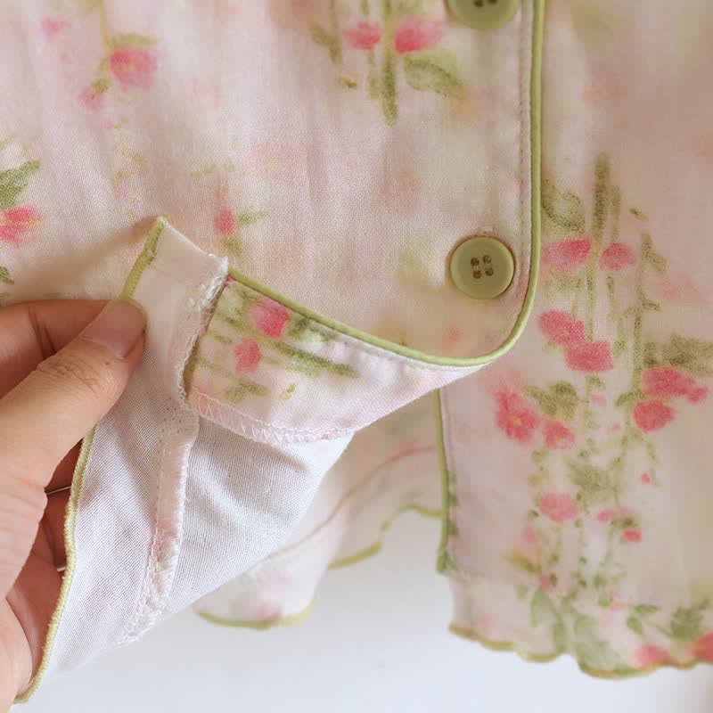 Ensemble pyjama romantique en coton rose avec col en V (3 pièces) - image 7