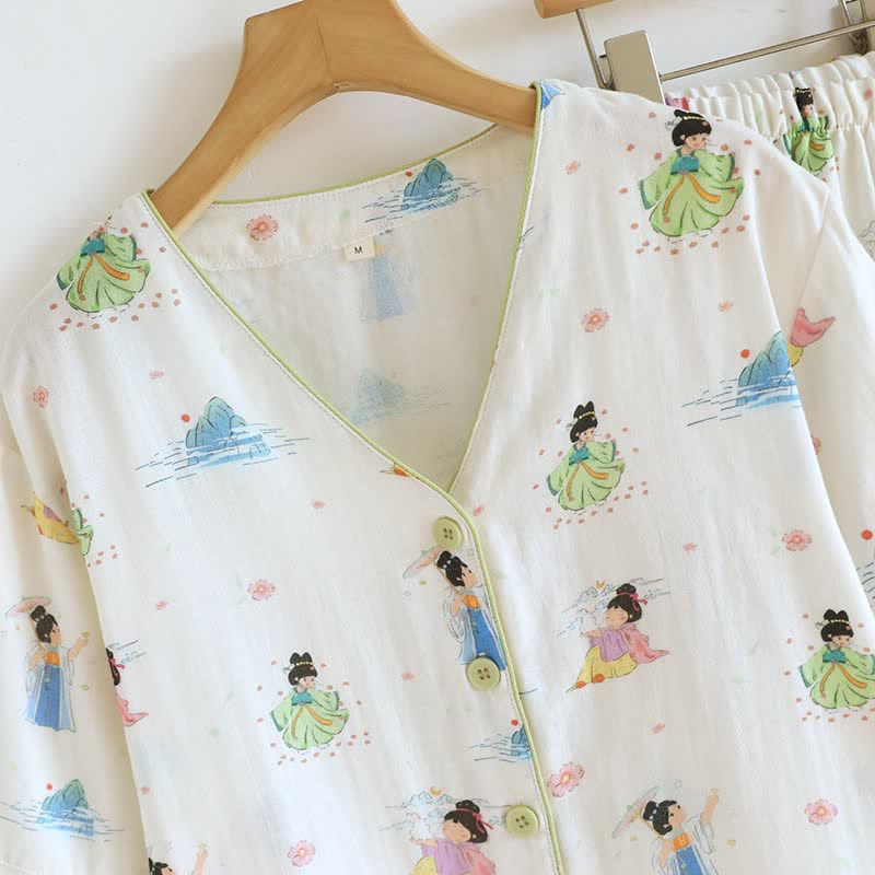 Pyjama vintage en coton, style princesse orientale (ensemble 3 pièces) - image 3