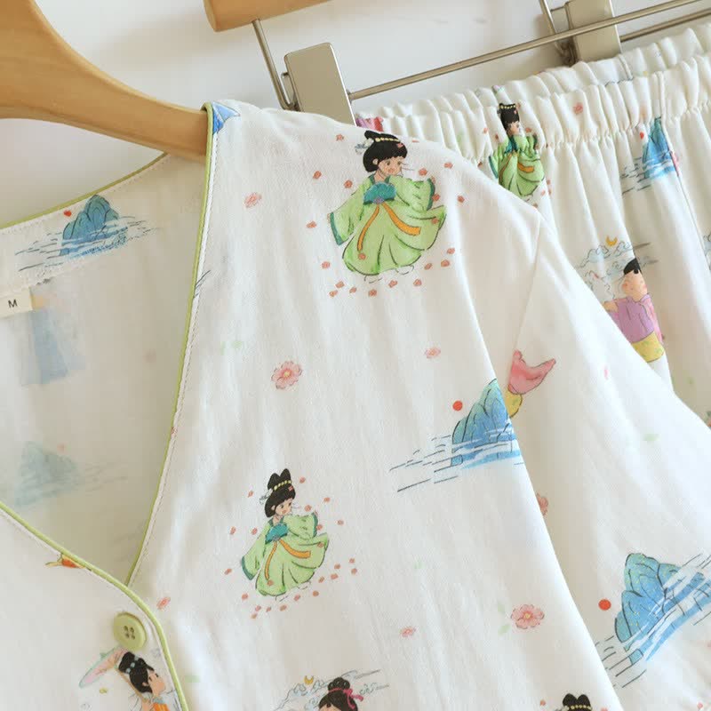 Pyjama vintage en coton, style princesse orientale (ensemble 3 pièces) - image 5