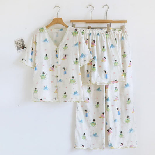 Pyjama vintage en coton, style princesse orientale (ensemble 3 pièces) - Beige - XL - image 0