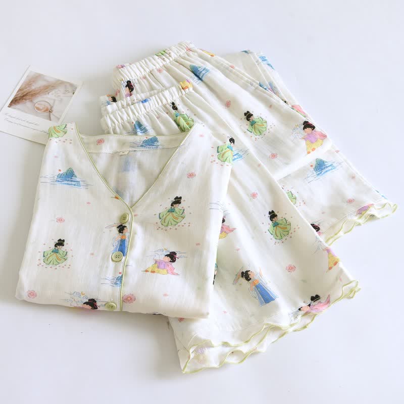 Pyjama vintage en coton, style princesse orientale (ensemble 3 pièces) - image 1