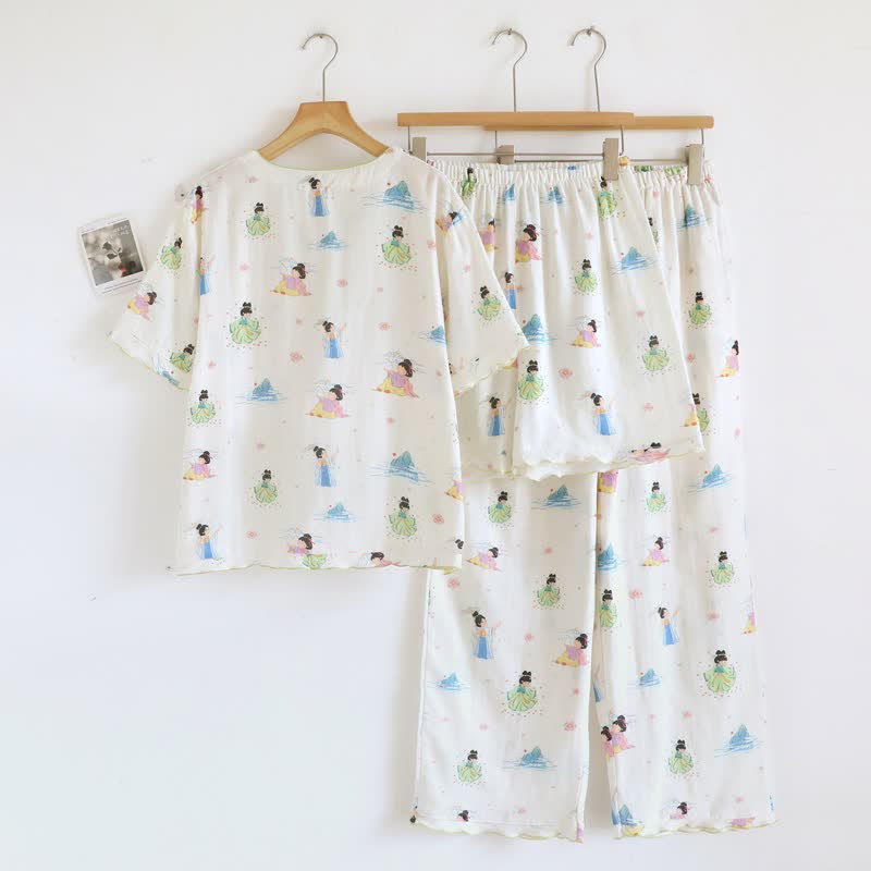 Pyjama vintage en coton, style princesse orientale (ensemble 3 pièces) - image 2