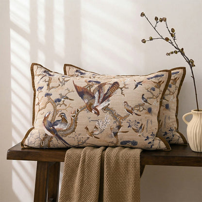 Taies d'oreiller à motif jacquard oiseau de paradis (2 pièces) - Marron et bleu - 80 cm x 54 cm - image 0