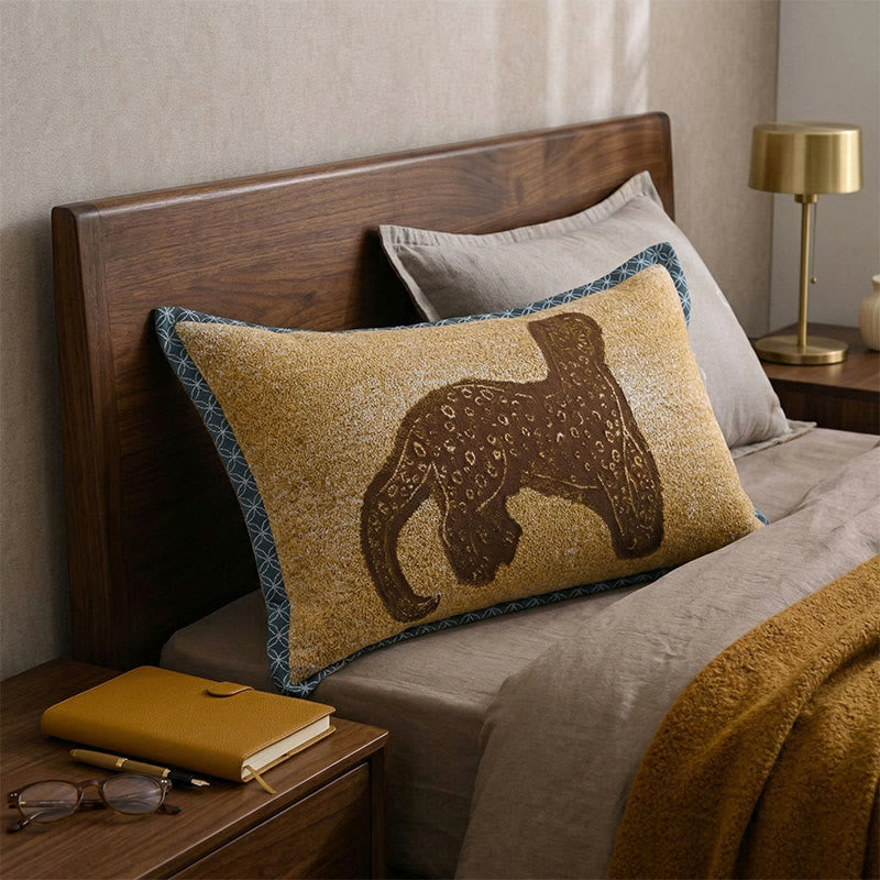 Housses de coussin à imprimé léopard style jacquard bohème (2 pièces) - Brun et jaune - 80 cm x 54 cm - image 0
