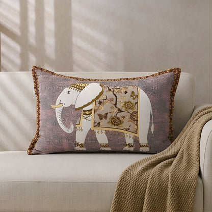 Housses de coussin style bohème à motif jacquard éléphant (2 pièces) - Marron et violet - 80 cm x 54 cm - image 0