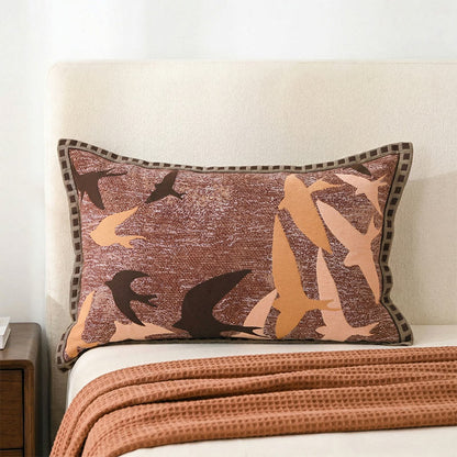 Housses de coussin à motif jacquard d'oiseaux et à motif de boutons vintage (2 pièces) - Brun - 80 cm x 54 cm - image 0