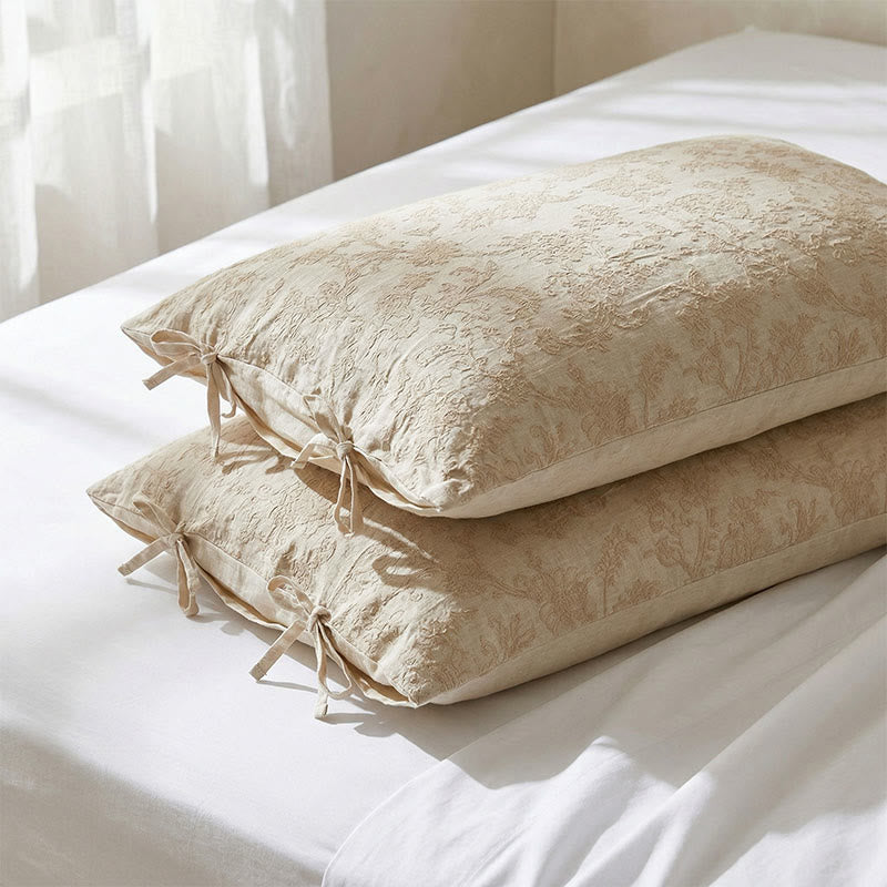 Taies d'oreiller en coton et lin à motif de nœud floral (2 pièces) - image 1