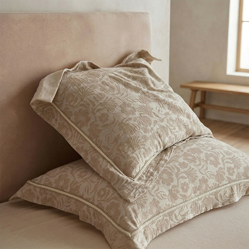 Housses de coussin élégantes à motif floral jacquard (2 pièces) - brun clair - 48 cm x 74 cm - image 0