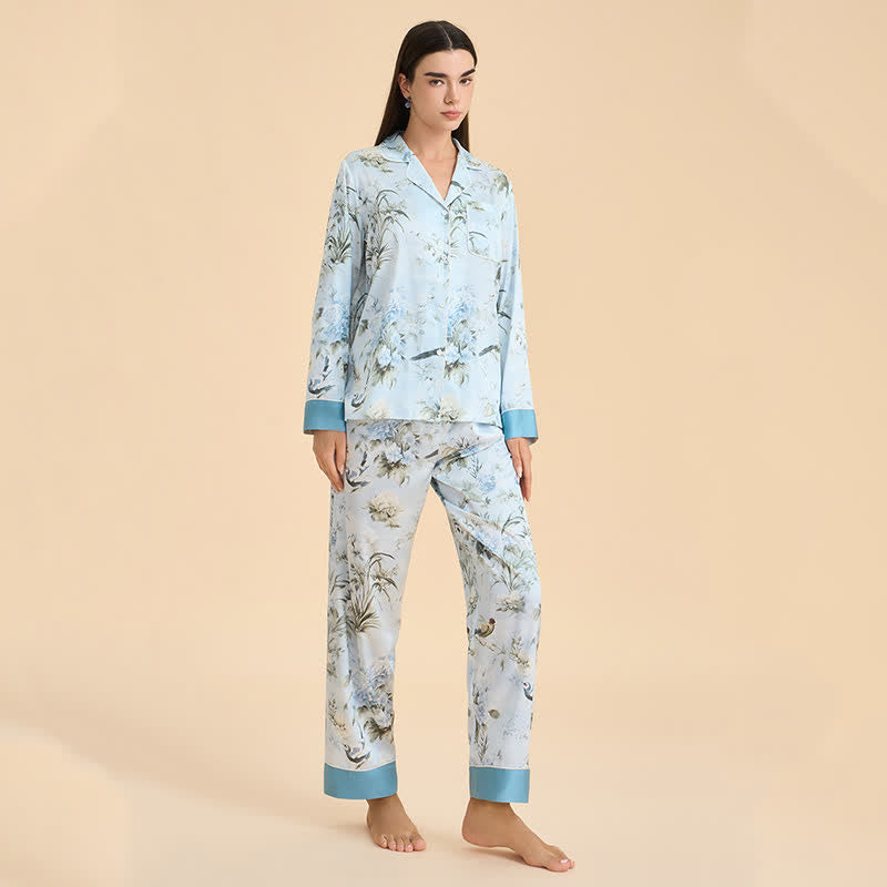 Ensemble pyjama élégant à motifs floraux et d'oiseaux - image 4