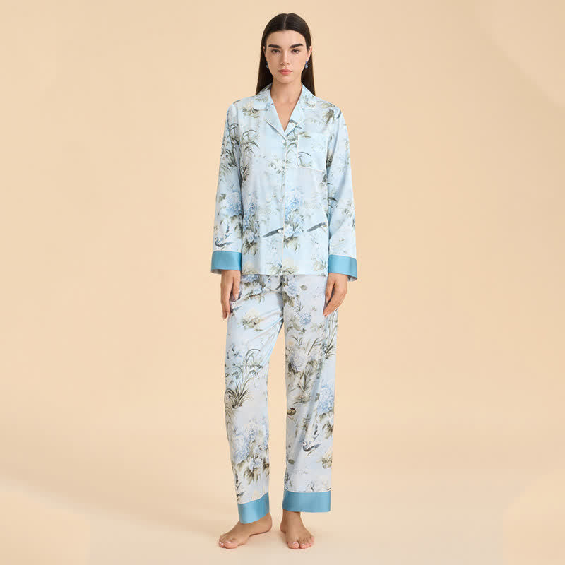 Ensemble pyjama élégant à motifs floraux et d'oiseaux - image 2
