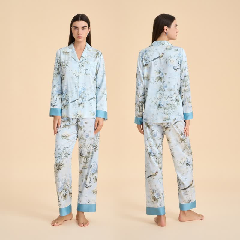 Ensemble pyjama élégant à motifs floraux et d'oiseaux - image 1